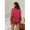 imageEkouaer Satin Pajama Set for Women Button Down Pj Set Long Sleeve Top and Shorts 2 Piece Loungewear Summer Soft SleepwearWine Red