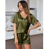 imageEkouaer Silk Pajama for Women Short Sleeve Satin Pj Set Two Piece Soft Sleepwear Loungewear SXXLArmy Green