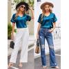 imageEkouaer Silk Pajama for Women Short Sleeve Satin Pj Set Two Piece Soft Sleepwear Loungewear SXXLBlue