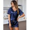 imageEkouaer Silk Pajama for Women Short Sleeve Satin Pj Set Two Piece Soft Sleepwear Loungewear SXXLNavy Blue