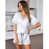 imageEkouaer Silk Pajama for Women Short Sleeve Satin Pj Set Two Piece Soft Sleepwear Loungewear SXXLWhite