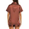 imageEkouaer Silk Pajamas for Women Set Short Sleeve Sleepwear Soft Button Down Loungewear 2 Piece Satin Pjs Shorts Set SXXLBrown