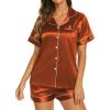 imageEkouaer Silk Pajamas for Women Set Short Sleeve Sleepwear Soft Button Down Loungewear 2 Piece Satin Pjs Shorts Set SXXLCaramel