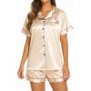 imageEkouaer Silk Pajamas for Women Set Short Sleeve Sleepwear Soft Button Down Loungewear 2 Piece Satin Pjs Shorts Set SXXLChampagne