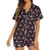 imageEkouaer Silk Pajamas for Women Set Short Sleeve Sleepwear Soft Button Down Loungewear 2 Piece Satin Pjs Shorts Set SXXLFlamingo Black