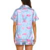 imageEkouaer Silk Pajamas for Women Set Short Sleeve Sleepwear Soft Button Down Loungewear 2 Piece Satin Pjs Shorts Set SXXLFlamingo Blue