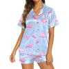 imageEkouaer Silk Pajamas for Women Set Short Sleeve Sleepwear Soft Button Down Loungewear 2 Piece Satin Pjs Shorts Set SXXLFlamingo Blue