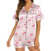 imageEkouaer Silk Pajamas for Women Set Short Sleeve Sleepwear Soft Button Down Loungewear 2 Piece Satin Pjs Shorts Set SXXLFlamingo Champagne