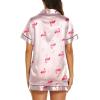 imageEkouaer Silk Pajamas for Women Set Short Sleeve Sleepwear Soft Button Down Loungewear 2 Piece Satin Pjs Shorts Set SXXLFlamingo Champagne