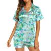imageEkouaer Silk Pajamas for Women Set Short Sleeve Sleepwear Soft Button Down Loungewear 2 Piece Satin Pjs Shorts Set SXXLFlamingo Light Green