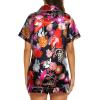 imageEkouaer Silk Pajamas for Women Set Short Sleeve Sleepwear Soft Button Down Loungewear 2 Piece Satin Pjs Shorts Set SXXLFloral Black