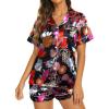 imageEkouaer Silk Pajamas for Women Set Short Sleeve Sleepwear Soft Button Down Loungewear 2 Piece Satin Pjs Shorts Set SXXLFloral Black