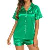 imageEkouaer Silk Pajamas for Women Set Short Sleeve Sleepwear Soft Button Down Loungewear 2 Piece Satin Pjs Shorts Set SXXLGreen