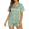 imageEkouaer Silk Pajamas for Women Set Short Sleeve Sleepwear Soft Button Down Loungewear 2 Piece Satin Pjs Shorts Set SXXLIce Green