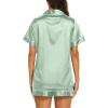 imageEkouaer Silk Pajamas for Women Set Short Sleeve Sleepwear Soft Button Down Loungewear 2 Piece Satin Pjs Shorts Set SXXLIce Green