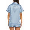 imageEkouaer Silk Pajamas for Women Set Short Sleeve Sleepwear Soft Button Down Loungewear 2 Piece Satin Pjs Shorts Set SXXLLight Grey Blue