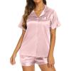 imageEkouaer Silk Pajamas for Women Set Short Sleeve Sleepwear Soft Button Down Loungewear 2 Piece Satin Pjs Shorts Set SXXLLight Pink
