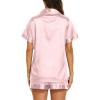 imageEkouaer Silk Pajamas for Women Set Short Sleeve Sleepwear Soft Button Down Loungewear 2 Piece Satin Pjs Shorts Set SXXLLight Pink