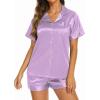 imageEkouaer Silk Pajamas for Women Set Short Sleeve Sleepwear Soft Button Down Loungewear 2 Piece Satin Pjs Shorts Set SXXLLilac