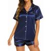 imageEkouaer Silk Pajamas for Women Set Short Sleeve Sleepwear Soft Button Down Loungewear 2 Piece Satin Pjs Shorts Set SXXLNavy