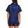 imageEkouaer Silk Pajamas for Women Set Short Sleeve Sleepwear Soft Button Down Loungewear 2 Piece Satin Pjs Shorts Set SXXLNavy