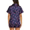 imageEkouaer Silk Pajamas for Women Set Short Sleeve Sleepwear Soft Button Down Loungewear 2 Piece Satin Pjs Shorts Set SXXLNavy Wineglass