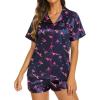 imageEkouaer Silk Pajamas for Women Set Short Sleeve Sleepwear Soft Button Down Loungewear 2 Piece Satin Pjs Shorts Set SXXLNavy Wineglass