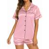 imageEkouaer Silk Pajamas for Women Set Short Sleeve Sleepwear Soft Button Down Loungewear 2 Piece Satin Pjs Shorts Set SXXLPink