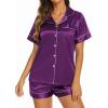 imageEkouaer Silk Pajamas for Women Set Short Sleeve Sleepwear Soft Button Down Loungewear 2 Piece Satin Pjs Shorts Set SXXLPurple