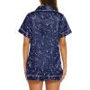 imageEkouaer Silk Pajamas for Women Set Short Sleeve Sleepwear Soft Button Down Loungewear 2 Piece Satin Pjs Shorts Set SXXLStarry Sky Navy