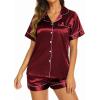 imageEkouaer Silk Pajamas for Women Set Short Sleeve Sleepwear Soft Button Down Loungewear 2 Piece Satin Pjs Shorts Set SXXLWine