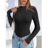 imageEkouaer Turtleneck Shirt Women Ruffle Ribbed Long Sleeve Mock Neck Tops Slim Fit Lettuce Trim Base LayerBlackWhite