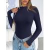 imageEkouaer Turtleneck Shirt Women Ruffle Ribbed Long Sleeve Mock Neck Tops Slim Fit Lettuce Trim Base LayerBlue Purple