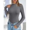 imageEkouaer Turtleneck Shirt Women Ruffle Ribbed Long Sleeve Mock Neck Tops Slim Fit Lettuce Trim Base LayerGrey