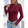 imageEkouaer Turtleneck Shirt Women Ruffle Ribbed Long Sleeve Mock Neck Tops Slim Fit Lettuce Trim Base LayerRed