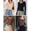 imageEkouaer Womens Long Sleeve Shirts 3 Packs Scoop Neck Ribbed Tops Fitted Thermal Undershirt Soft Layering Tees XSXXLBlackWhiteLight Grey