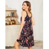 imageEkouaer Womens Nightgown Sleeveless Sleepwear Wide Strap Sleep Shirt Pleated Scoopneck Nightshirt SXXXLBlack Wine Red Flower