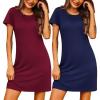 imageEkouaer 2 Pack Nightgowns for Women Sleepshirt Short Sleeve Night Shirts Soft Sleep Shirt Dress Classic Nightdress SXXLNavy Bluewine Red