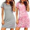 imageEkouaer 2 Pack Nightgowns for Women Sleepshirt Short Sleeve Night Shirts Soft Sleep Shirt Dress Classic Nightdress SXXLPink Tie Dyegrey Stripe