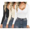 imageEkouaer 3 Pack Long Sleeve Shirts for Women Deep V Neck Basic Thermal Tops Base Layer Undershirts XSXXLBlackBeigeWhite