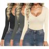 imageEkouaer 3 Pack Long Sleeve Shirts for Women Deep V Neck Basic Thermal Tops Base Layer Undershirts XSXXLBlackDarkgreyBeige