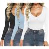 imageEkouaer 3 Pack Long Sleeve Shirts for Women Deep V Neck Basic Thermal Tops Base Layer Undershirts XSXXLBlackWhiteLight Blue