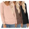 imageEkouaer 3 Pack Long Sleeve Shirts for Women V Neck T Shirt Fall Casual Tops Basic Base Layer Undershirts Tees 2025 SXXLBeigeBlackBrown
