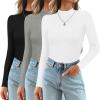 imageEkouaer 3 Pack Mock Turtlenecks Tops for Women Long Sleeve Ribbed Shirts Thermal Slim Fit Undershirts Soft Sweater SXXLBlackWhiteGray