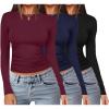 imageEkouaer 3 Pack Women Long Sleeve Crew Neck Shirts Basic Thermal Tops Slim Fit Ruch Side Tees Going Out Layering Thirts XSXXLBlackDark RedNavy Blue