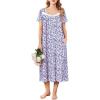 imageEkouaer Long Nightgowns for Women Soft Ladies Sleepwear Gowns Short Sleeve Nightdress Button House Dress with PocketsFloral Purple