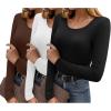 imageEkouaer Long Sleeve Shirts for Women 3 Pack Scoop Neck Fitted Tops Thermal Undershirt Stretch Base Layer Soft Tee XSXXLBlackWhiteBrown