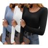 imageEkouaer Long Sleeve Shirts for Women 3 Pack Scoop Neck Fitted Tops Thermal Undershirt Stretch Base Layer Soft Tee XSXXLBlackWhiteHaze Blue