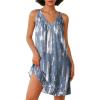 imageEkouaer Nightgown for Women Sleeveless Sleepwear Lightweight Racerback Sleep Shirt Pleated V Neck Night Dress Short ChemiseBlue Tie Dye