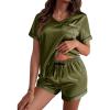 imageEkouaer Silk Pajama for Women Short Sleeve Satin Pj Set Two Piece Soft Sleepwear Loungewear SXXLArmy Green